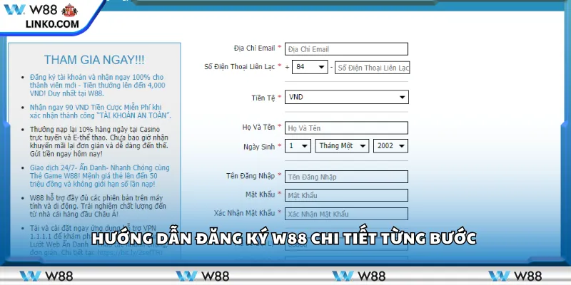 Hướng dẫn đăng ký W88 chi tiết từng bước